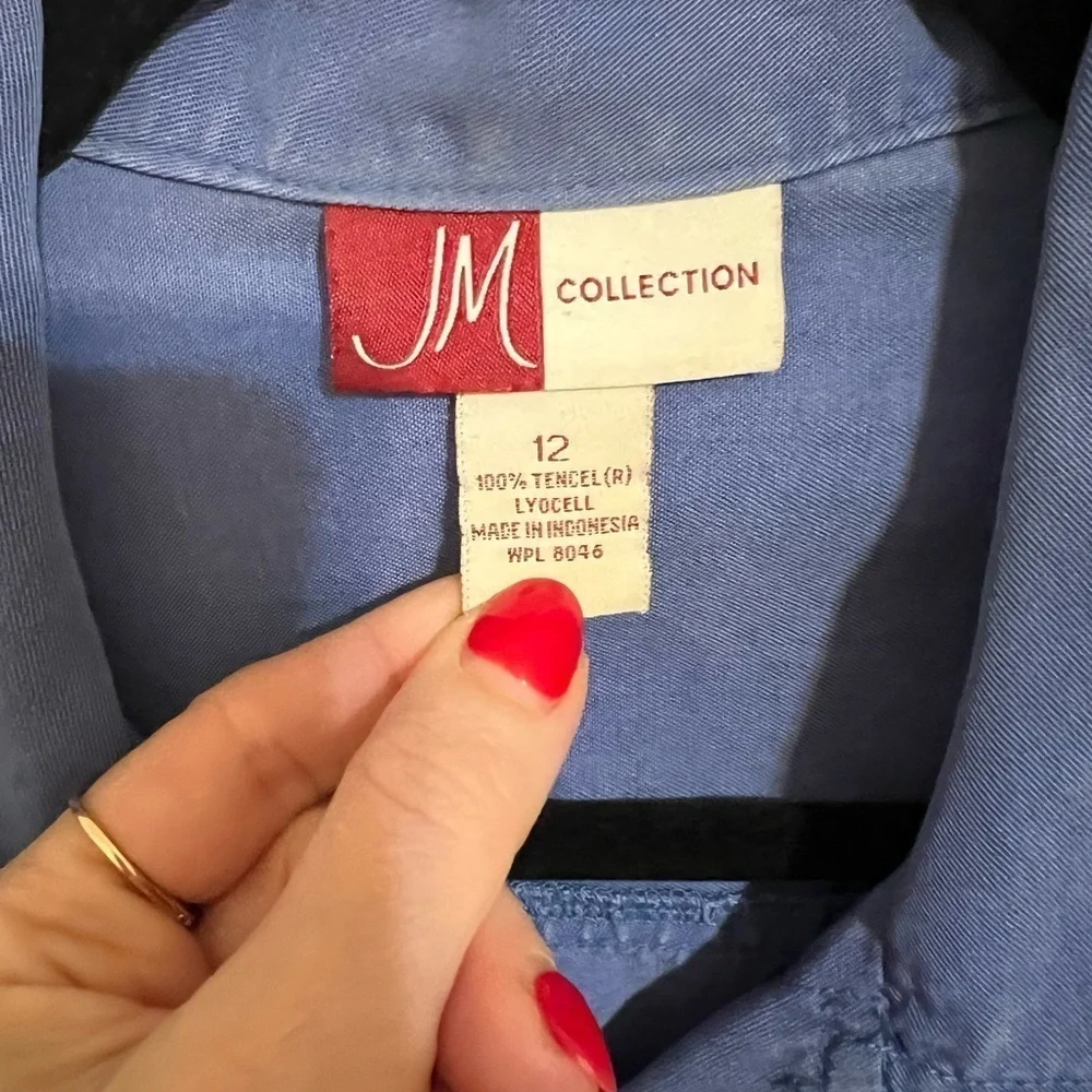 JM Collection Button up lightweight Jacket blue Size 12 TENCEL